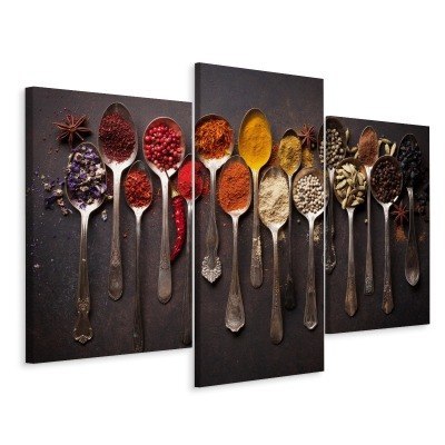 Obraz Wieloczęściowy Łyżki Metalowe Z Przyprawami Canvas Naturalny 90x60 LBS-2986-NC90-60_1X30-60_2X30-45