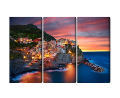 Obraz Wieloczęściowy Miasto Manarola We Włoszech Canvas 120x80 LBS-2330-C120-80_3X40-80