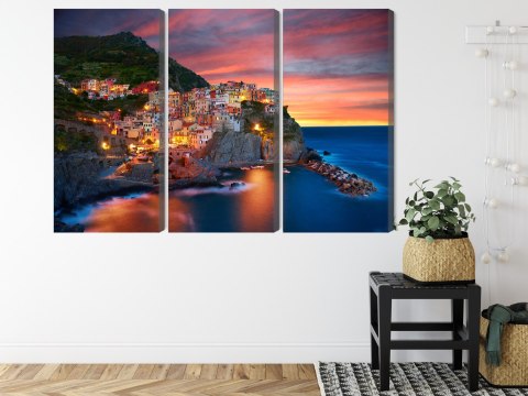 Obraz Wieloczęściowy Miasto Manarola We Włoszech Canvas 120x80 LBS-2330-C120-80_3X40-80