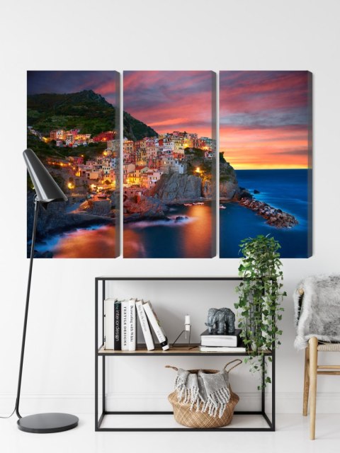 Obraz Wieloczęściowy Miasto Manarola We Włoszech Canvas 120x80 LBS-2330-C120-80_3X40-80