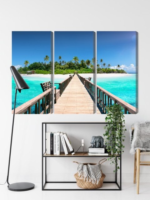 Obraz Wieloczęściowy Molo 3D Na Malediwach Canvas 120x80 LBS-2520-C120-80_3X40-80