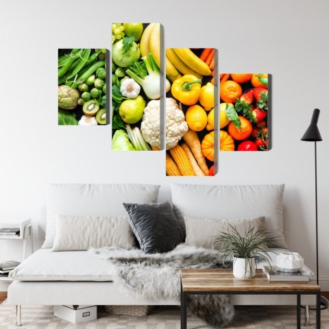 Obraz Wieloczęściowy Owoce I Warzywa W Kolorach Tęczy Canvas Naturalny 80x50 LBS-2983-NC80-50_2X20-50_2X20-30