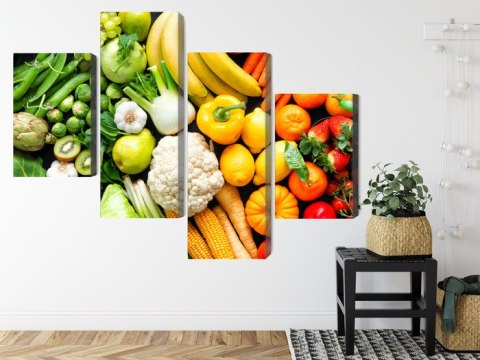 Obraz Wieloczęściowy Owoce I Warzywa W Kolorach Tęczy Canvas Naturalny 80x50 LBS-2983-NC80-50_2X20-50_2X20-30