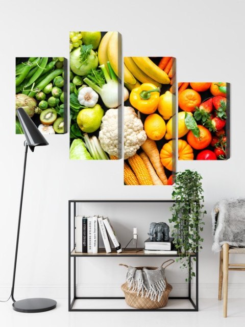Obraz Wieloczęściowy Owoce I Warzywa W Kolorach Tęczy Canvas Naturalny 80x50 LBS-2983-NC80-50_2X20-50_2X20-30