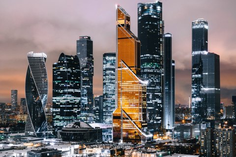 Obraz Wieloczęściowy Panorama Centrum Moskwy I Drapaczy Chmur Canvas 120x80 LBS-2854-C120-80_3X40-80