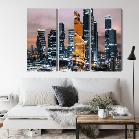 Obraz Wieloczęściowy Panorama Centrum Moskwy I Drapaczy Chmur Canvas 120x80 LBS-2854-C120-80_3X40-80