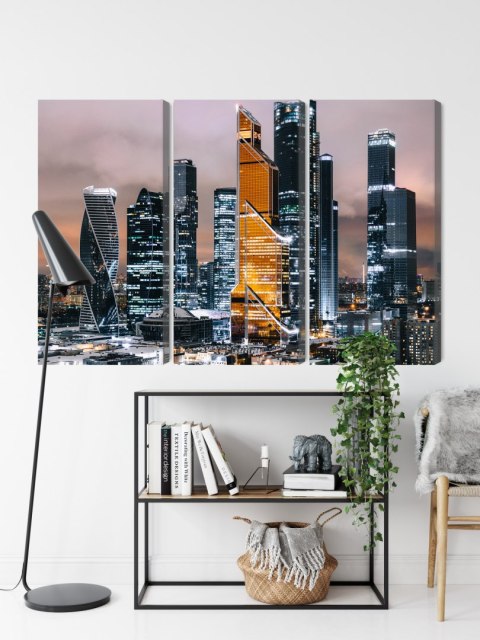 Obraz Wieloczęściowy Panorama Centrum Moskwy I Drapaczy Chmur Canvas 120x80 LBS-2854-C120-80_3X40-80