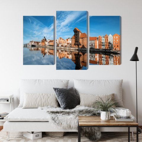 Obraz Wieloczęściowy Panorama Gdańska Z Widokiem Na Rzekę Canvas 120x80 LBS-2712-C120-80_1X40-80_2X40-60