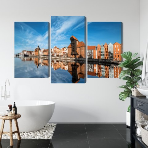 Obraz Wieloczęściowy Panorama Gdańska Z Widokiem Na Rzekę Canvas 120x80 LBS-2712-C120-80_1X40-80_2X40-60
