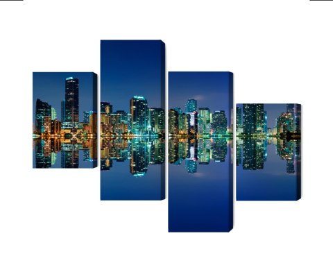 Obraz Wieloczęściowy Panorama Miami Nocą Canvas 120x75 LBS-2343-C120-75_2X30-75_2X30-45