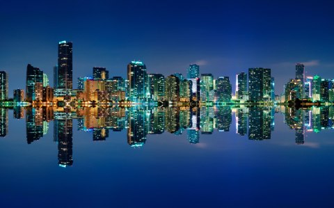 Obraz Wieloczęściowy Panorama Miami Nocą Canvas 120x75 LBS-2343-C120-75_2X30-75_2X30-45