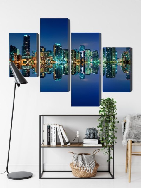 Obraz Wieloczęściowy Panorama Miami Nocą Canvas 120x75 LBS-2343-C120-75_2X30-75_2X30-45