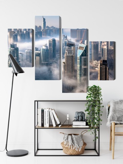Obraz Wieloczęściowy Panorama Miasta Dubaj We Mgle Canvas 120x75 LBS-2897-C120-75_2X30-75_2X30-45