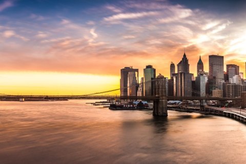 Obraz Wieloczęściowy Panorama Mostu Brooklińskiego O Zachodzie Słońca Canvas 120x80 LBS-2890-C120-80_1X40-80_2X40-60
