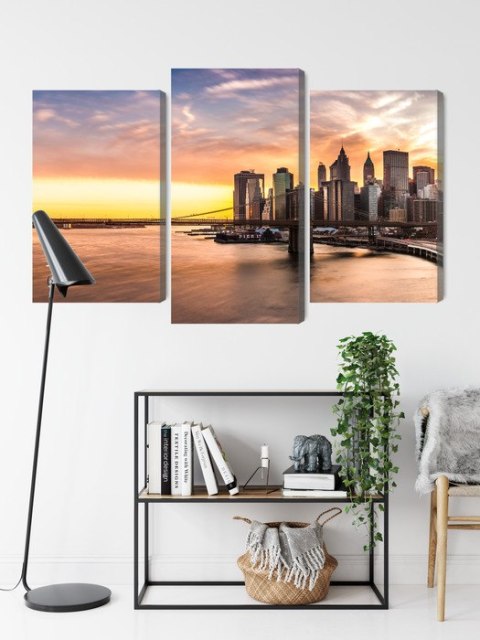 Obraz Wieloczęściowy Panorama Mostu Brooklińskiego O Zachodzie Słońca Canvas 120x80 LBS-2890-C120-80_1X40-80_2X40-60