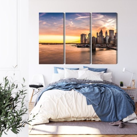 Obraz Wieloczęściowy Panorama Mostu Brooklińskiego O Zachodzie Słońca Canvas 120x80 LBS-2891-C120-80_3X40-80