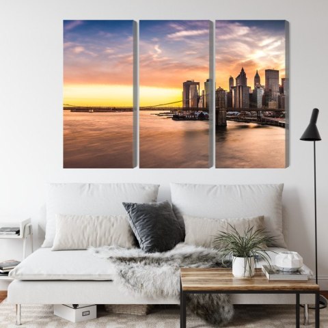 Obraz Wieloczęściowy Panorama Mostu Brooklińskiego O Zachodzie Słońca Canvas 120x80 LBS-2891-C120-80_3X40-80