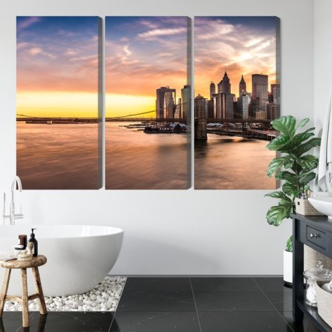 Obraz Wieloczęściowy Panorama Mostu Brooklińskiego O Zachodzie Słońca Canvas 120x80 LBS-2891-C120-80_3X40-80