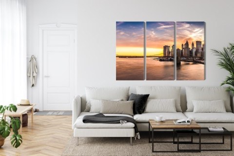 Obraz Wieloczęściowy Panorama Mostu Brooklińskiego O Zachodzie Słońca Canvas 120x80 LBS-2891-C120-80_3X40-80