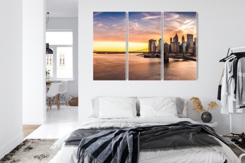 Obraz Wieloczęściowy Panorama Mostu Brooklińskiego O Zachodzie Słońca Canvas 120x80 LBS-2891-C120-80_3X40-80
