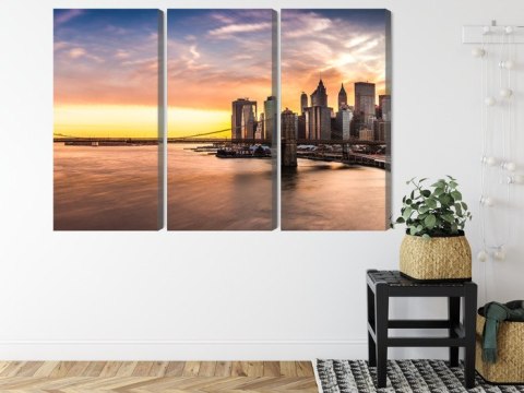 Obraz Wieloczęściowy Panorama Mostu Brooklińskiego O Zachodzie Słońca Canvas 120x80 LBS-2891-C120-80_3X40-80