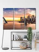 Obraz Wieloczęściowy Panorama Mostu Brooklińskiego O Zachodzie Słońca Canvas 120x80 LBS-2891-C120-80_3X40-80