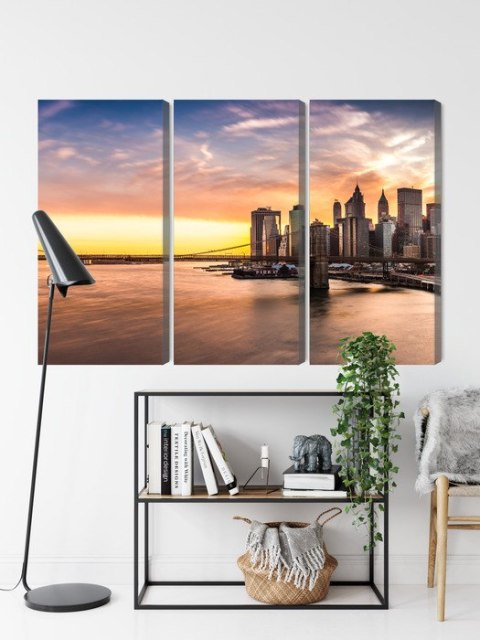 Obraz Wieloczęściowy Panorama Mostu Brooklińskiego O Zachodzie Słońca Canvas 120x80 LBS-2891-C120-80_3X40-80
