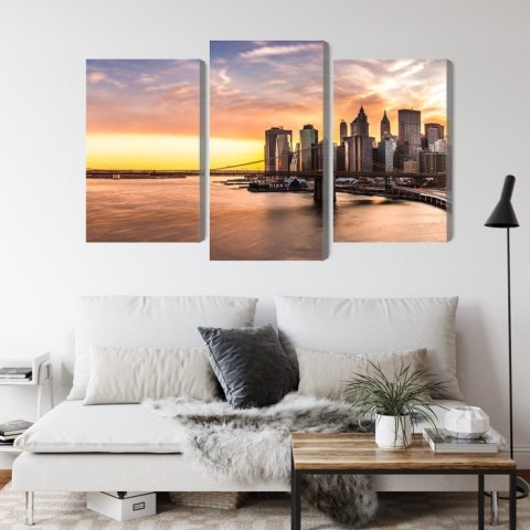 Obraz Wieloczęściowy Panorama Mostu Brooklińskiego O Zachodzie Słońca Canvas Naturalny 90x60 LBS-2890-NC90-60_1X30-60_2X30-45