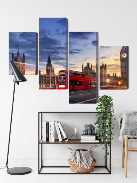 Obraz Wieloczęściowy Panorama Westminsteru I Big Bena, Londyn Canvas Naturalny 80x50 LBS-2142-NC80-50_2X20-50_2X20-30