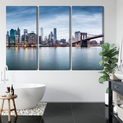 Obraz Wieloczęściowy Panoramiczny Widok Na Nowy Jork Canvas 120x80 LBS-2879-C120-80_3X40-80
