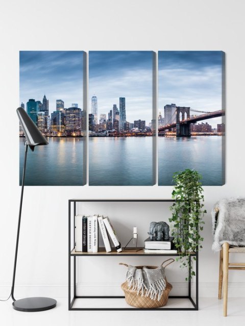 Obraz Wieloczęściowy Panoramiczny Widok Na Nowy Jork Canvas 120x80 LBS-2879-C120-80_3X40-80