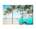 Obraz Wieloczęściowy Retro Samochód Na Plaży 3D Canvas 120x80 LBS-2500-C120-80_3X40-80