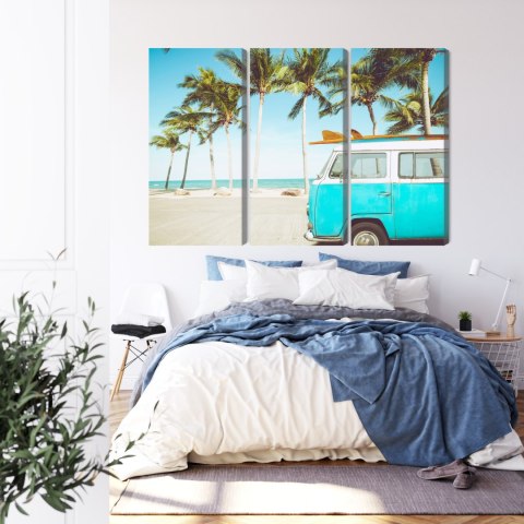 Obraz Wieloczęściowy Retro Samochód Na Plaży 3D Canvas 120x80 LBS-2500-C120-80_3X40-80