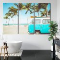 Obraz Wieloczęściowy Retro Samochód Na Plaży 3D Canvas 120x80 LBS-2500-C120-80_3X40-80