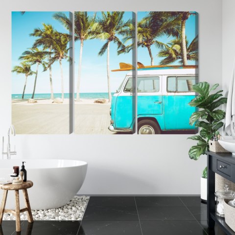 Obraz Wieloczęściowy Retro Samochód Na Plaży 3D Canvas 120x80 LBS-2500-C120-80_3X40-80