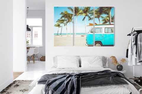 Obraz Wieloczęściowy Retro Samochód Na Plaży 3D Canvas 120x80 LBS-2500-C120-80_3X40-80