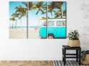 Obraz Wieloczęściowy Retro Samochód Na Plaży 3D Canvas 120x80 LBS-2500-C120-80_3X40-80