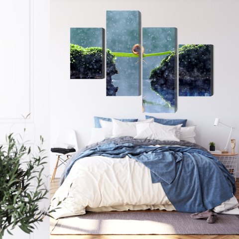 Obraz Wieloczęściowy Ślimak W Deszczu Canvas 120x75 LBS-3887-C120-75_2X30-75_2X30-45