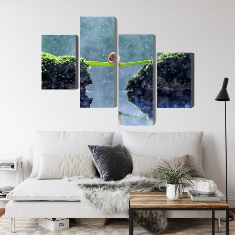 Obraz Wieloczęściowy Ślimak W Deszczu Canvas 120x75 LBS-3887-C120-75_2X30-75_2X30-45