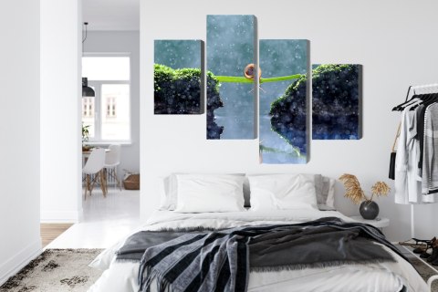 Obraz Wieloczęściowy Ślimak W Deszczu Canvas 120x75 LBS-3887-C120-75_2X30-75_2X30-45