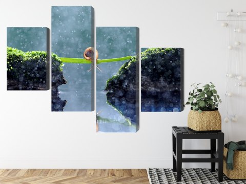 Obraz Wieloczęściowy Ślimak W Deszczu Canvas 120x75 LBS-3887-C120-75_2X30-75_2X30-45