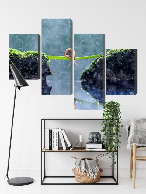 Obraz Wieloczęściowy Ślimak W Deszczu Canvas 120x75 LBS-3887-C120-75_2X30-75_2X30-45
