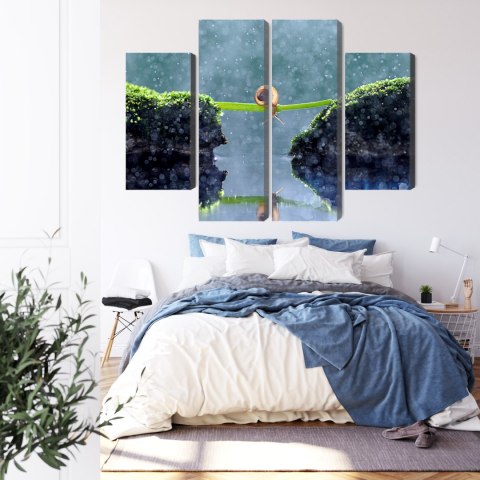 Obraz Wieloczęściowy Ślimak W Deszczu Canvas 80x60 LBS-3885-C80-60_2X20-60_2X20-40
