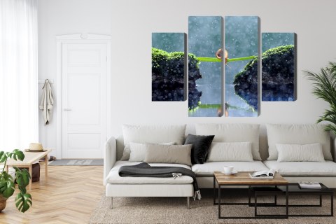 Obraz Wieloczęściowy Ślimak W Deszczu Canvas 80x60 LBS-3885-C80-60_2X20-60_2X20-40