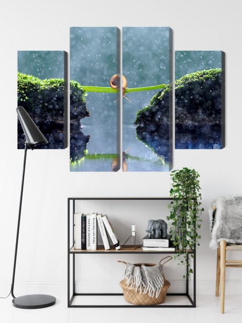 Obraz Wieloczęściowy Ślimak W Deszczu Canvas 80x60 LBS-3885-C80-60_2X20-60_2X20-40