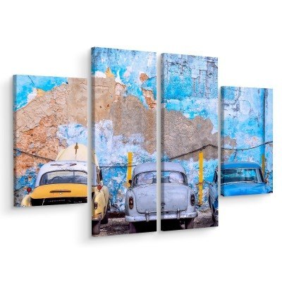 Obraz Wieloczęściowy Stare Samochody Retro Na Kubie Canvas Naturalny 80x60 LBS-2382-NC80-60_2X20-60_2X20-40