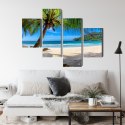 Obraz Wieloczęściowy Tropikalna Plaża Z Palmą 3D Canvas 120x75 LBS-2458-C120-75_2X30-75_2X30-45