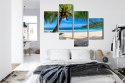 Obraz Wieloczęściowy Tropikalna Plaża Z Palmą 3D Canvas 120x75 LBS-2458-C120-75_2X30-75_2X30-45