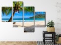Obraz Wieloczęściowy Tropikalna Plaża Z Palmą 3D Canvas 120x75 LBS-2458-C120-75_2X30-75_2X30-45