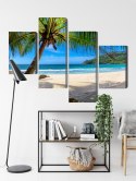 Obraz Wieloczęściowy Tropikalna Plaża Z Palmą 3D Canvas 120x75 LBS-2458-C120-75_2X30-75_2X30-45